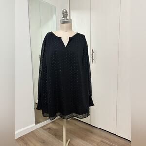Ava & Viv Women's Black Long Sleeve V-Neck Mesh Linen Blouse Plus Size 2X